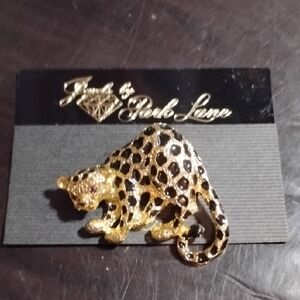 Park Lane Gold and Black Leopard Pin Pendant 2.5"L x 1.5" H Costume Jewelry